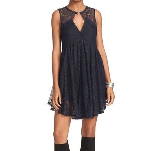 Free People Don't You Dare Black Lace Shift Dress